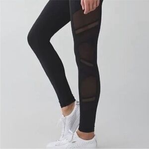 Lululemon Athletica Leggings Sz 4 Just Breathe Black Pants Mesh Paneled Luxtreme